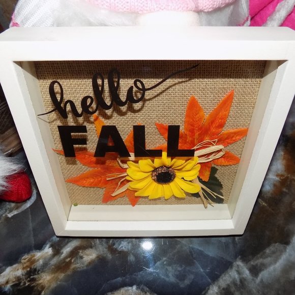 Fall Into Autumn Hello Fall Tabletop Sign NEW - Picture 2 of 3